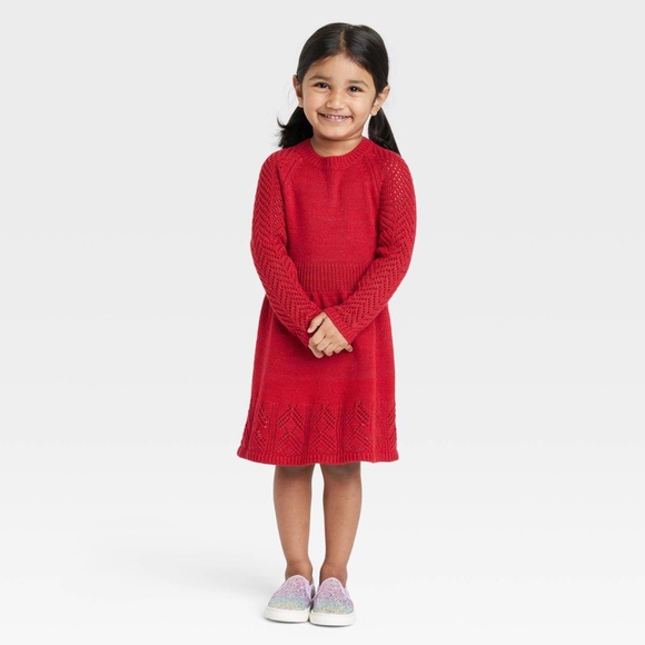 Cat & Jack Sweater Dress Red Lurex open stitch dress fit n flare Toddler 4T - Picture 3 of 15